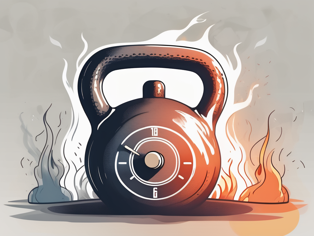 A kettlebell set against a timer showing 20 minutes