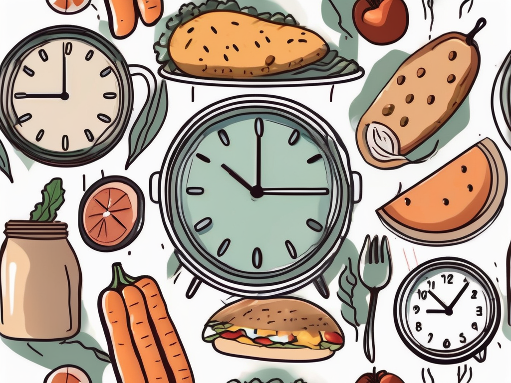 A clock with food items replacing the numbers