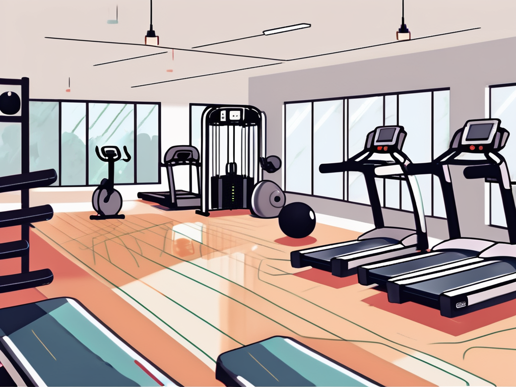 A gym interior with various fitness equipment like treadmills